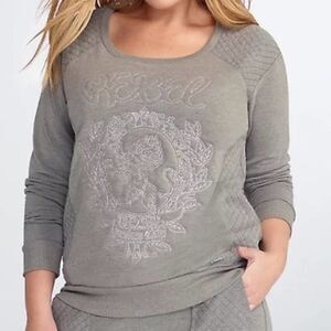 Torrid x Rebel Wilson Grey Pullover Scoop Neck Quilted Embroidered Sweater 2XL